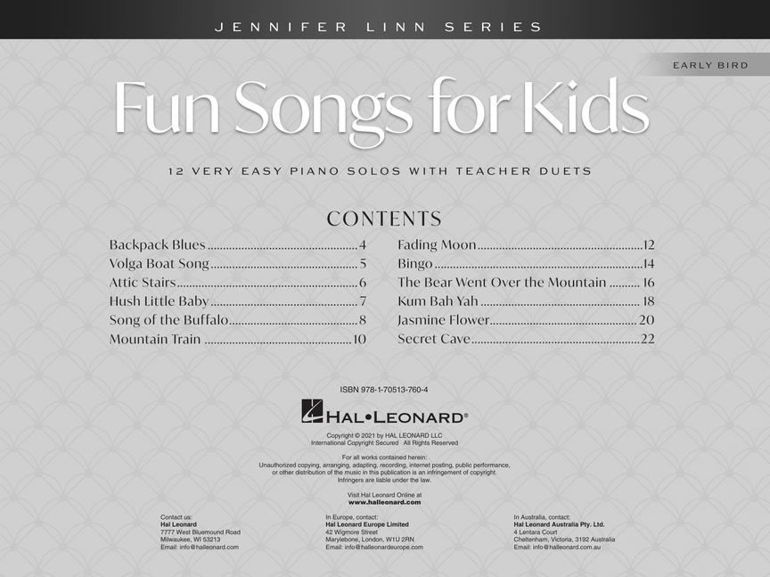 Fun Songs For Kids - 12 Very Easy Piano Solo Book