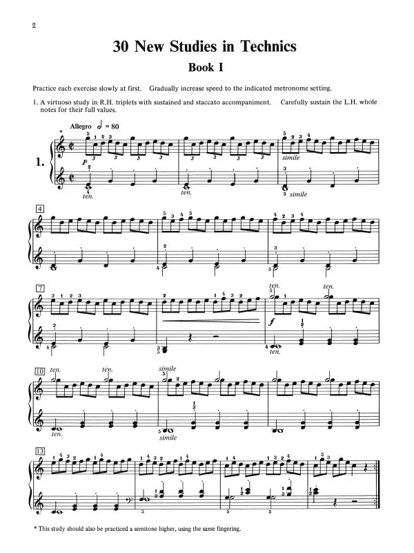 Czerny - 30 New Studies In Technique Op 849 For Piano Book