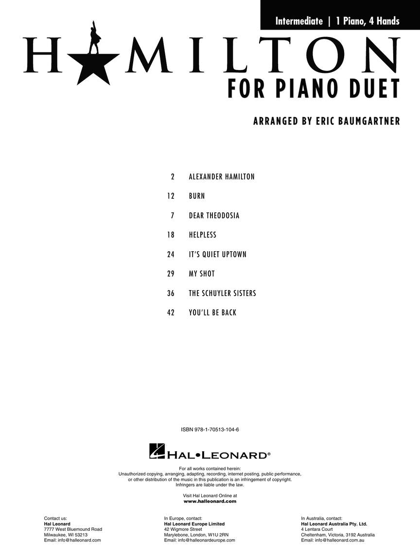 Hamilton For Piano Duet Book