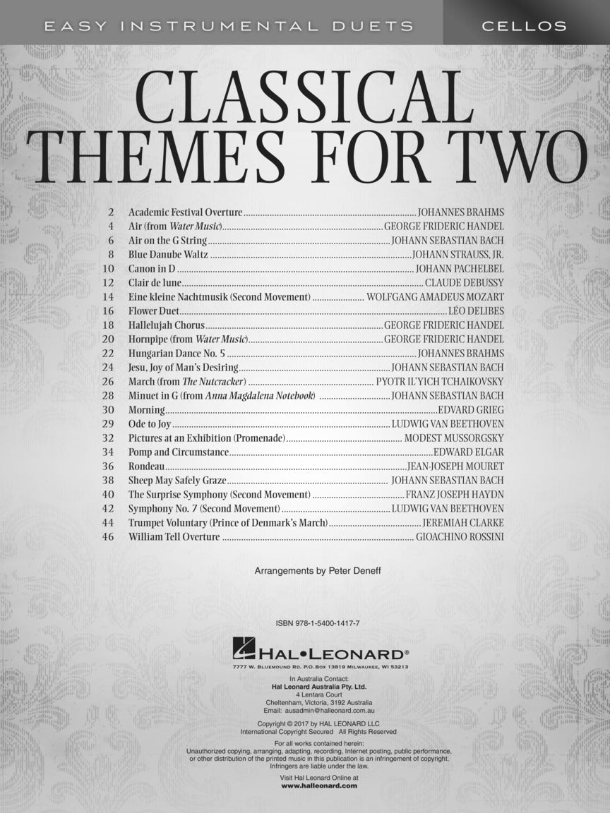 Classical Themes For Two Cellos Book