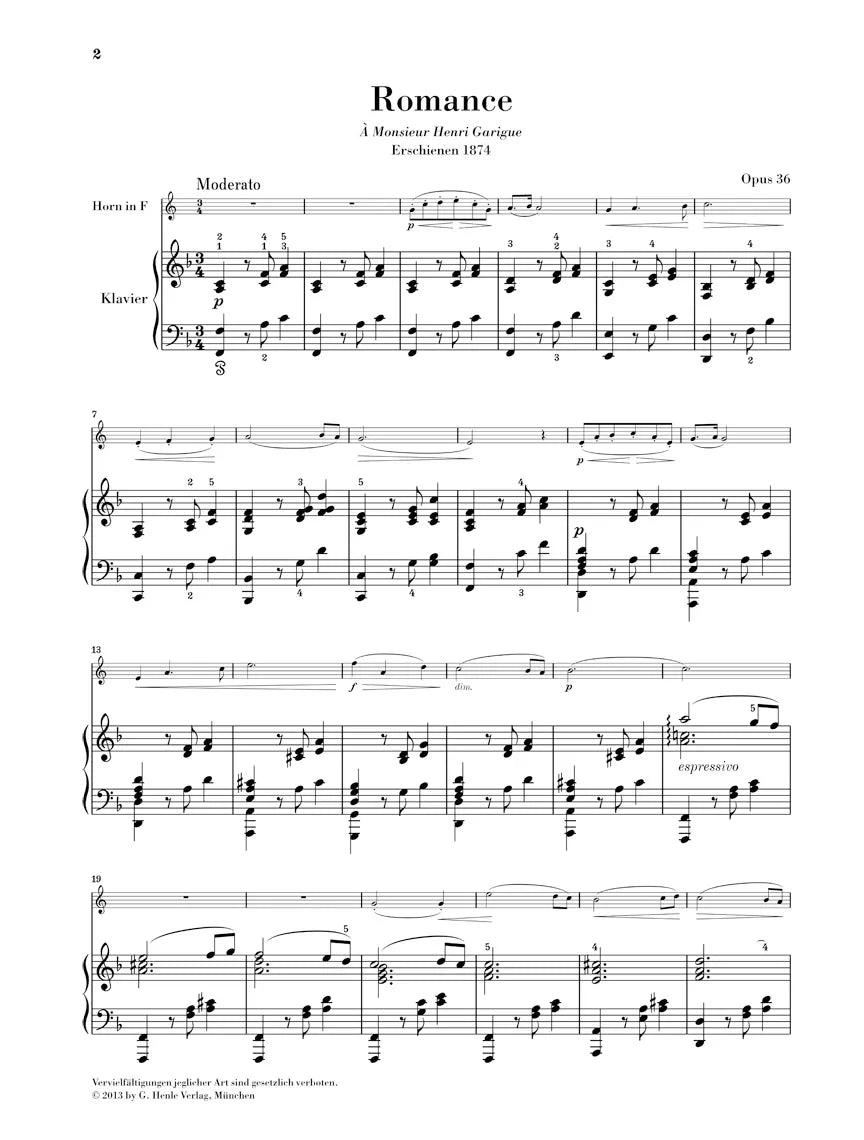 Saint-Saens - Romance In E Op 67 For Horn/Piano