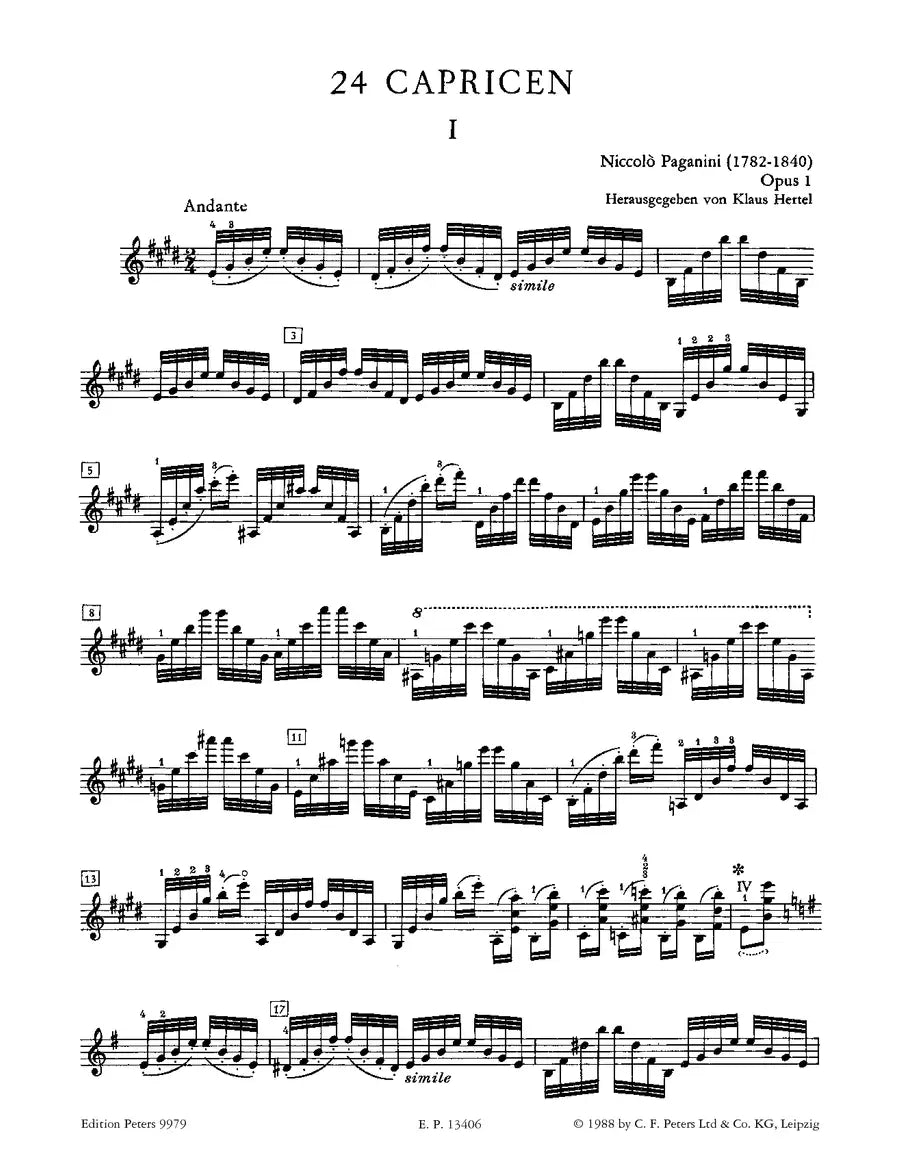 Nicolo Paganini - 24 Caprices Op 1 Violin Solo Book (Urtext Edition)