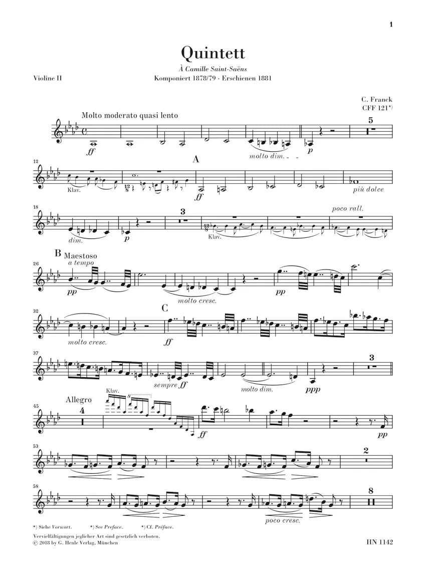 Cesar Franck - Piano Quintet In F Minor Score/Parts Book