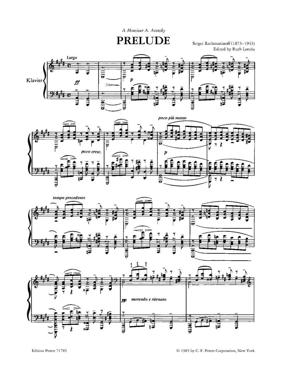 Sergei Rachmaninoff - Prelude Op 3 No 2 C Sharp Minor Piano Sheet Music (Urtext)