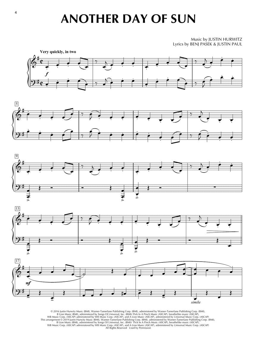 La La Land For Piano Solo Book