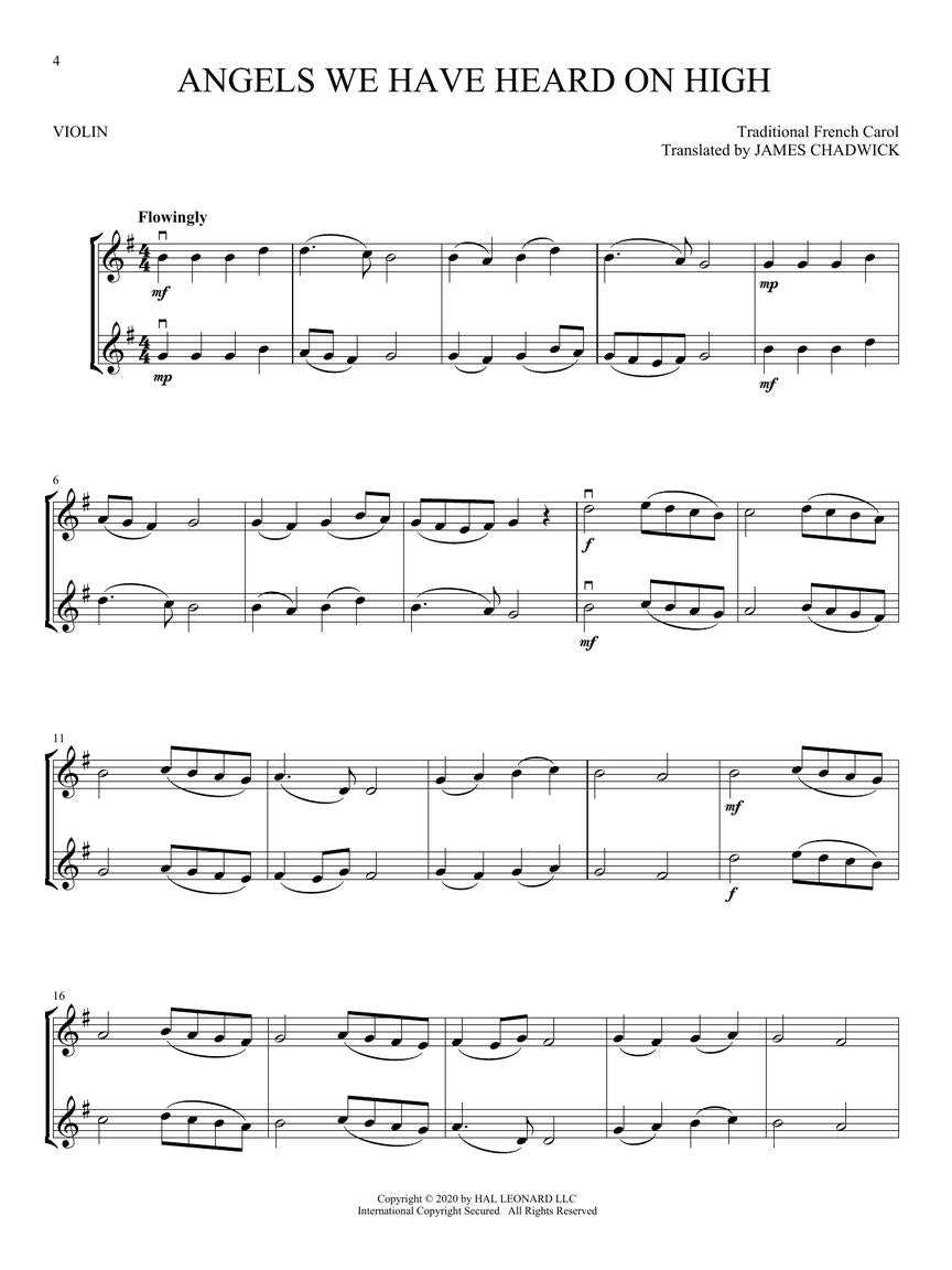 Christmas Carols For Violin Duet Book