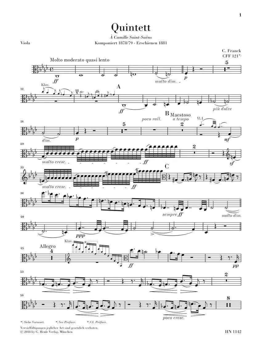 Cesar Franck - Piano Quintet In F Minor Score/Parts Book