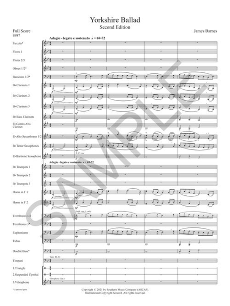 Yorkshire Ballad - Concert Band Level 2 Score/Parts