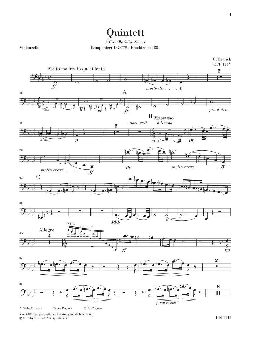 Cesar Franck - Piano Quintet In F Minor Score/Parts Book