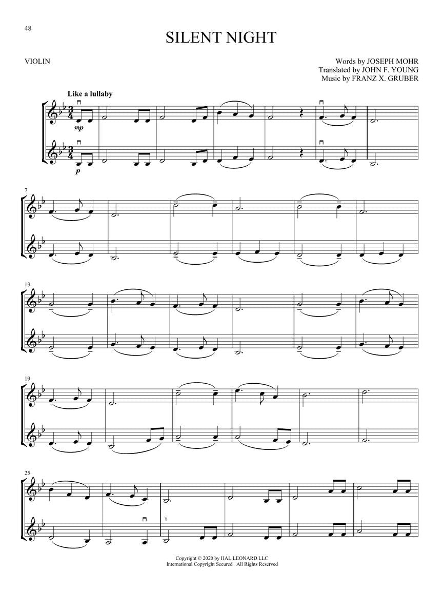 Christmas Carols For Violin Duet Book