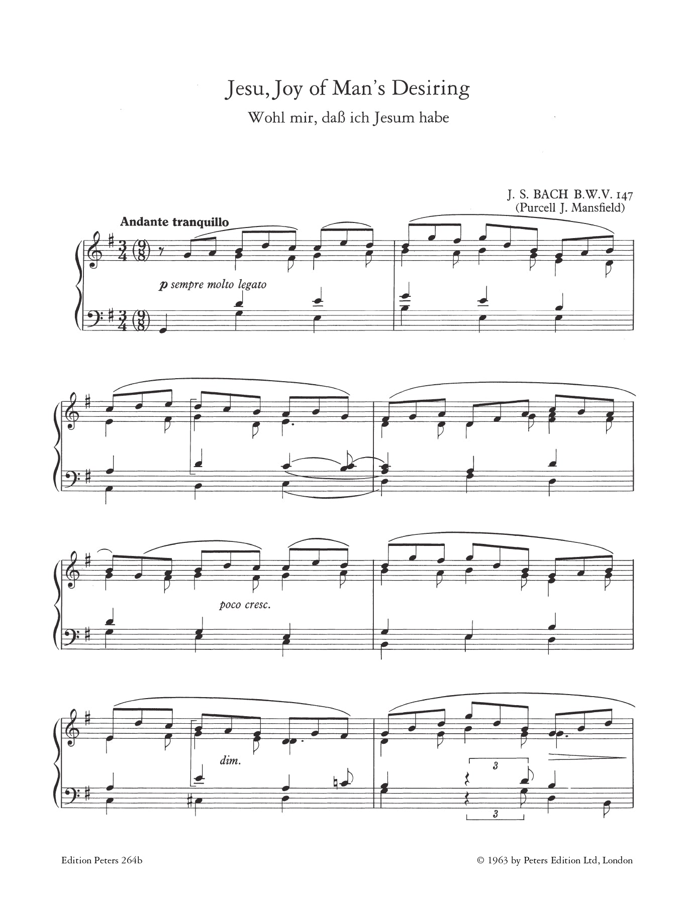 J.S Bach - Jesu Joy Of Mans Desiring BWV 147 Piano Book