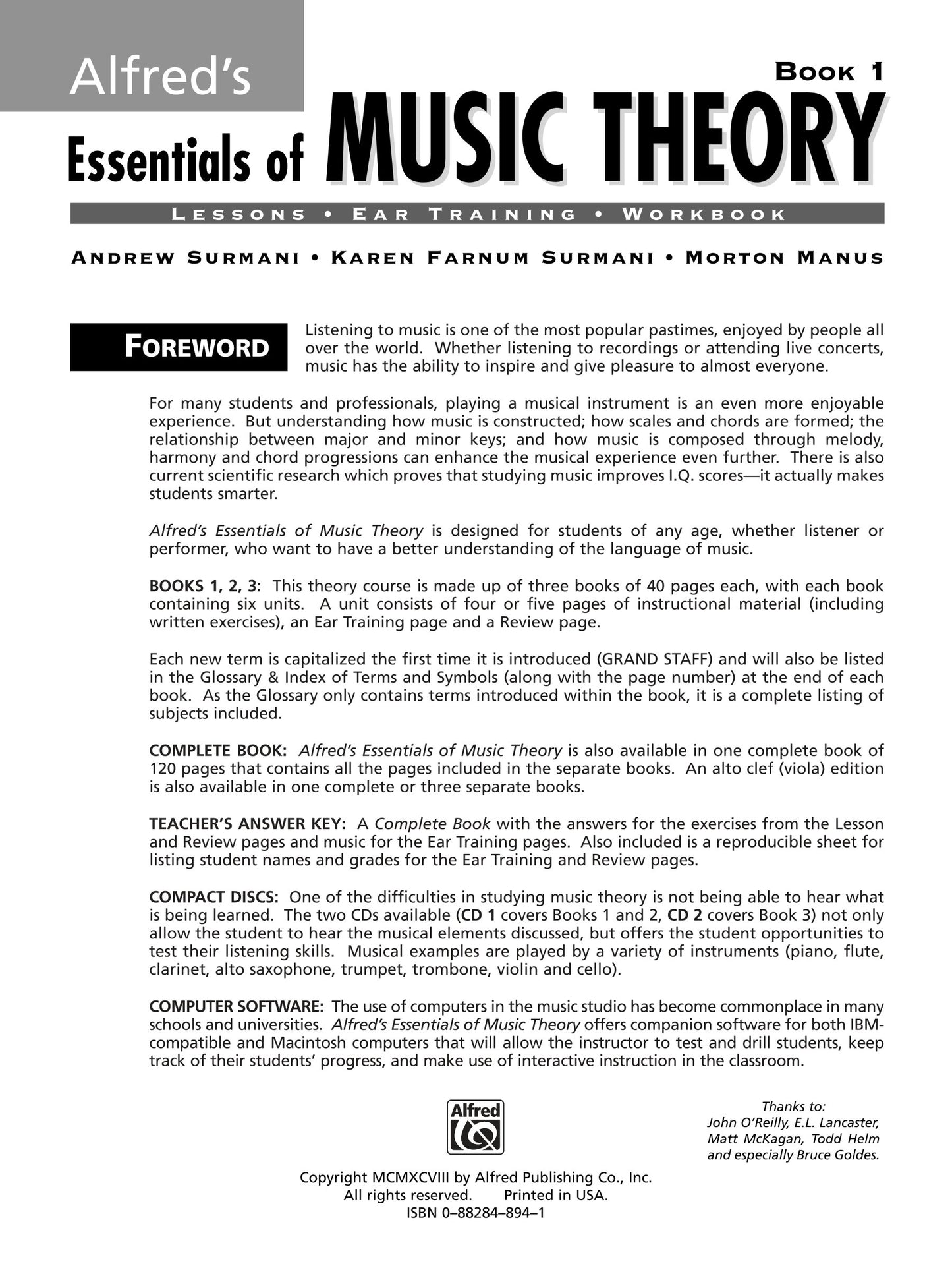 Alfred's Essentials Of Music Theory - Book 1