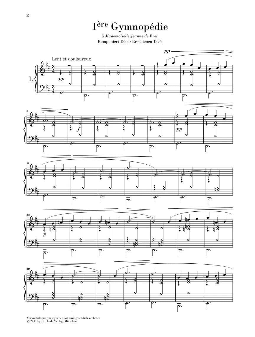 Eric Satie - Gymnopedies Piano Sheet Music (Urtext Edition