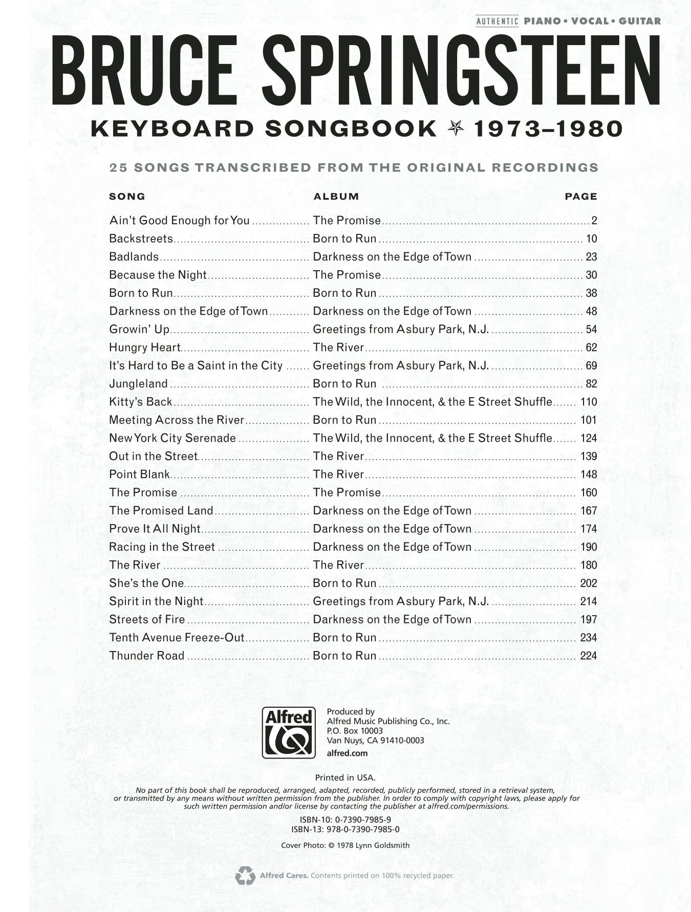 Bruce Springsteen - Keyboard Songbook 1973-1980 PVG Songbook