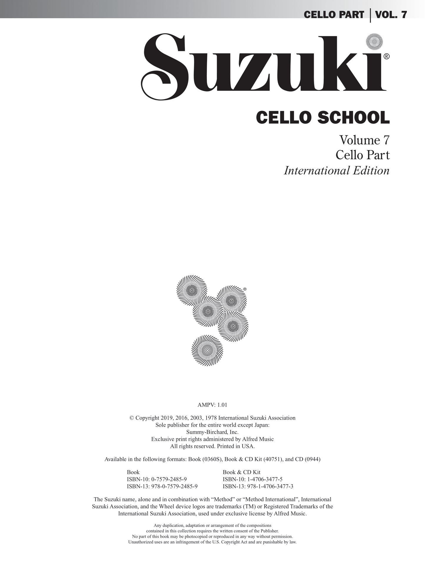 Suzuki Cello School - Volume 7 Cello Part Book (Revised Edition)