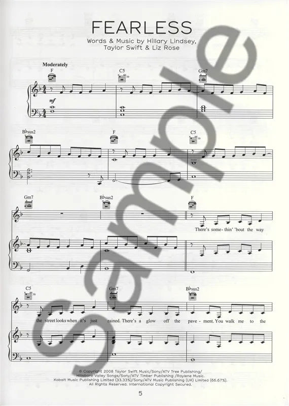 Taylor Swift - Fearless Piano, Vocal & Guitar Songbook