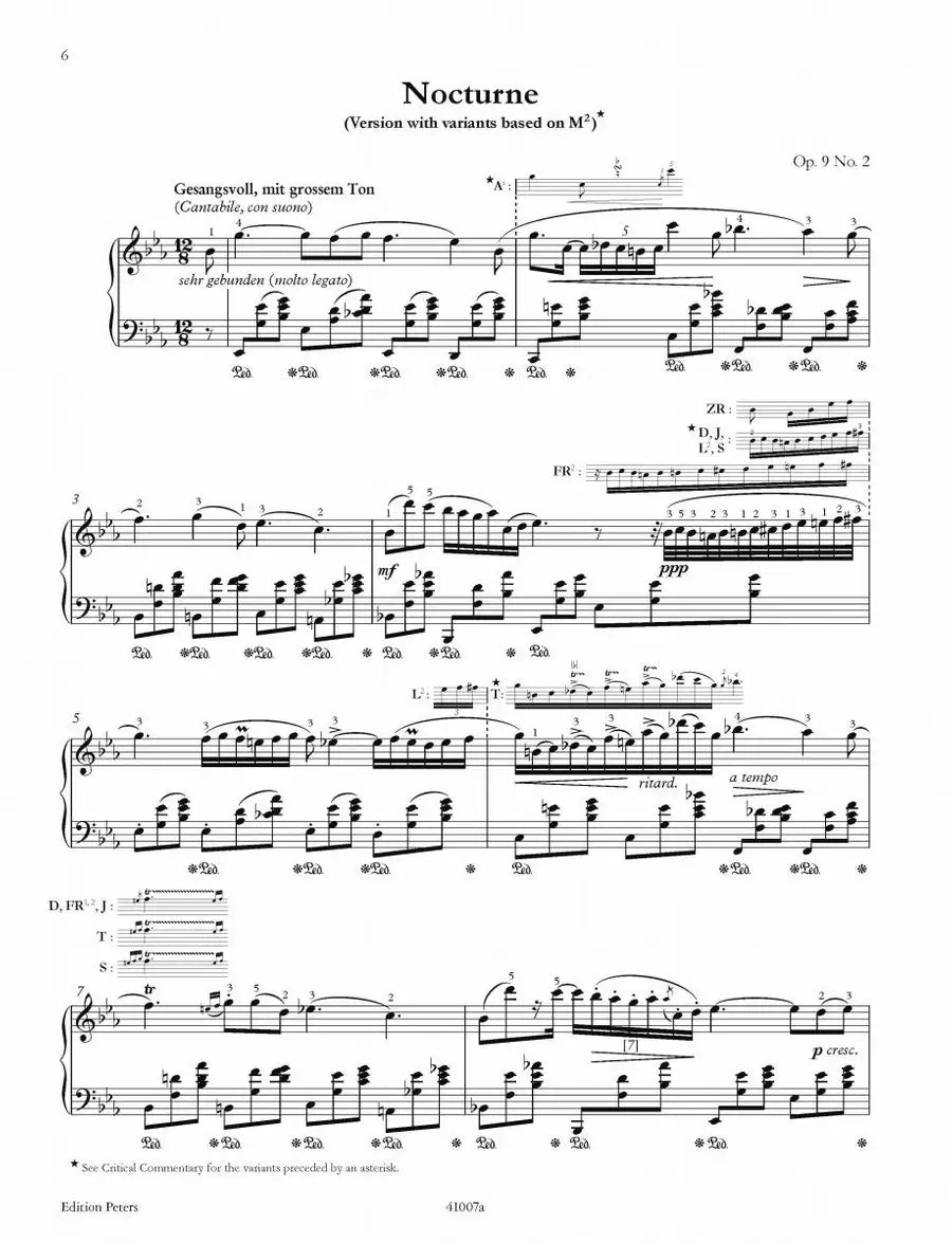 Chopin - Nocturne E Flat Major Op 9 No 2 Piano Book (Comparative Edition)