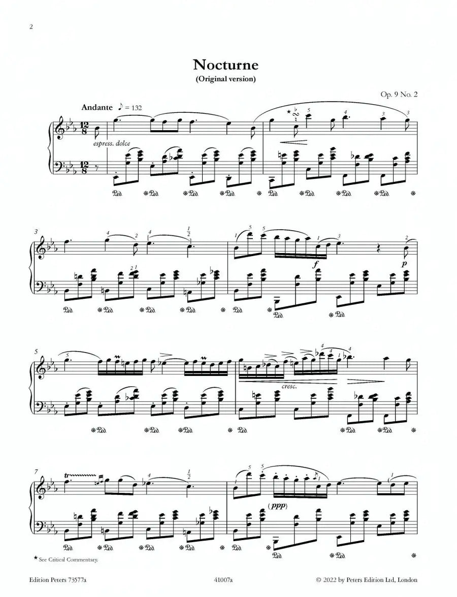 Chopin - Nocturne E Flat Major Op 9 No 2 Piano Book (Comparative Edition)