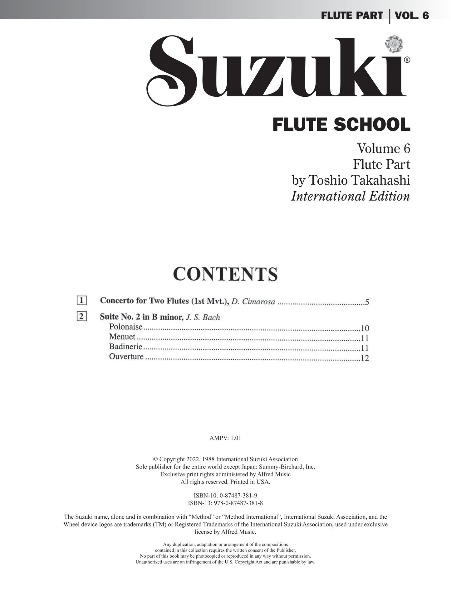 Suzuki Flute School - Volume 6 Flute Part Book