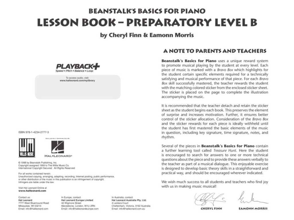 Beanstalks Basics For Piano - Lesson Prep Level B (Book/Ola)