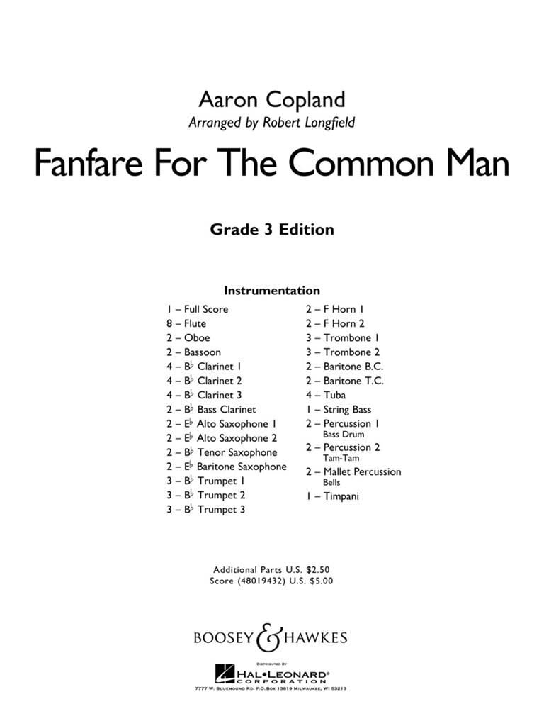 Aaron Copland - Fanfare For The Common Man Score/Parts Book