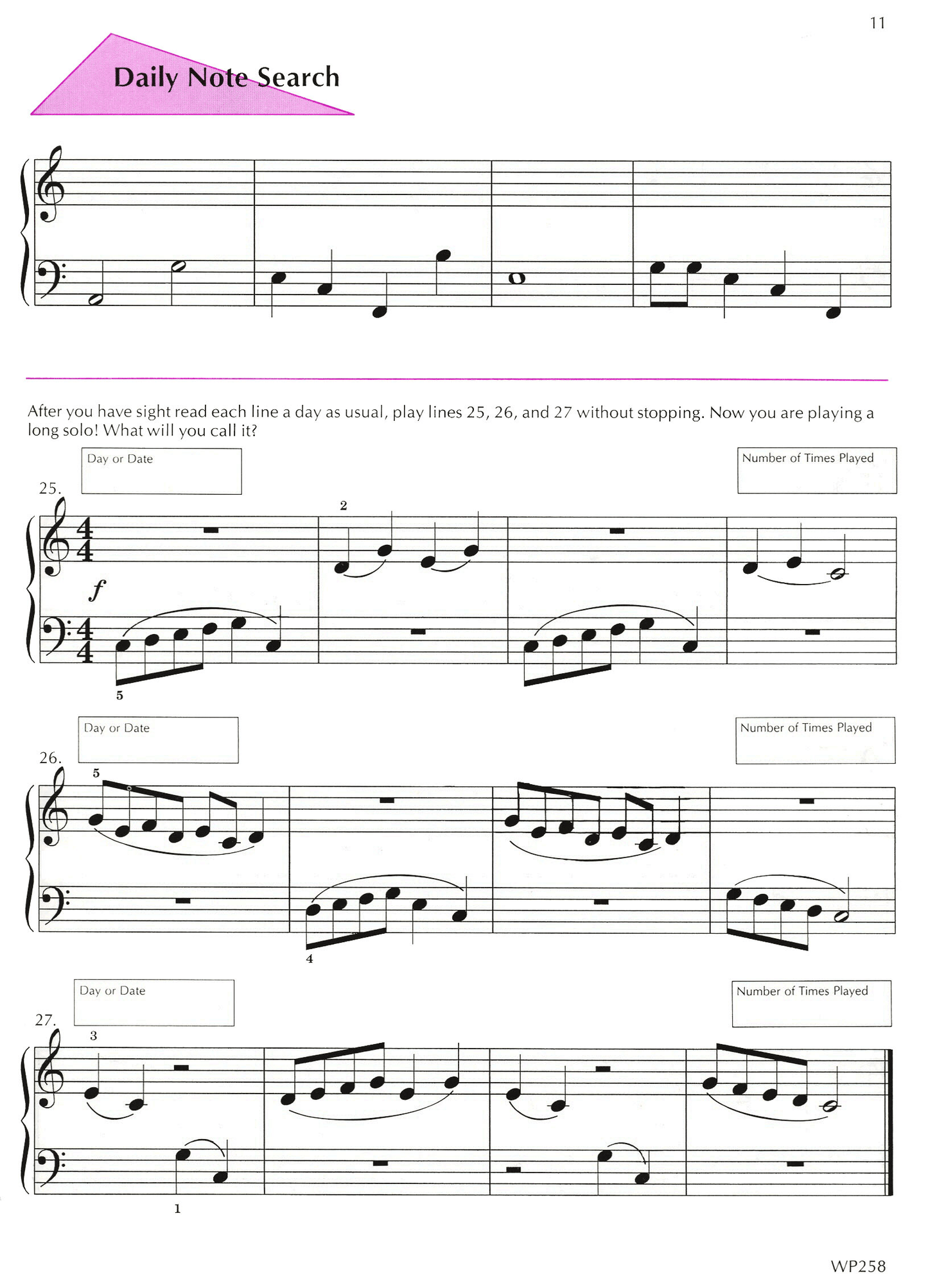 Bastien: A Line A Day Sight Reading - Level 1 Book