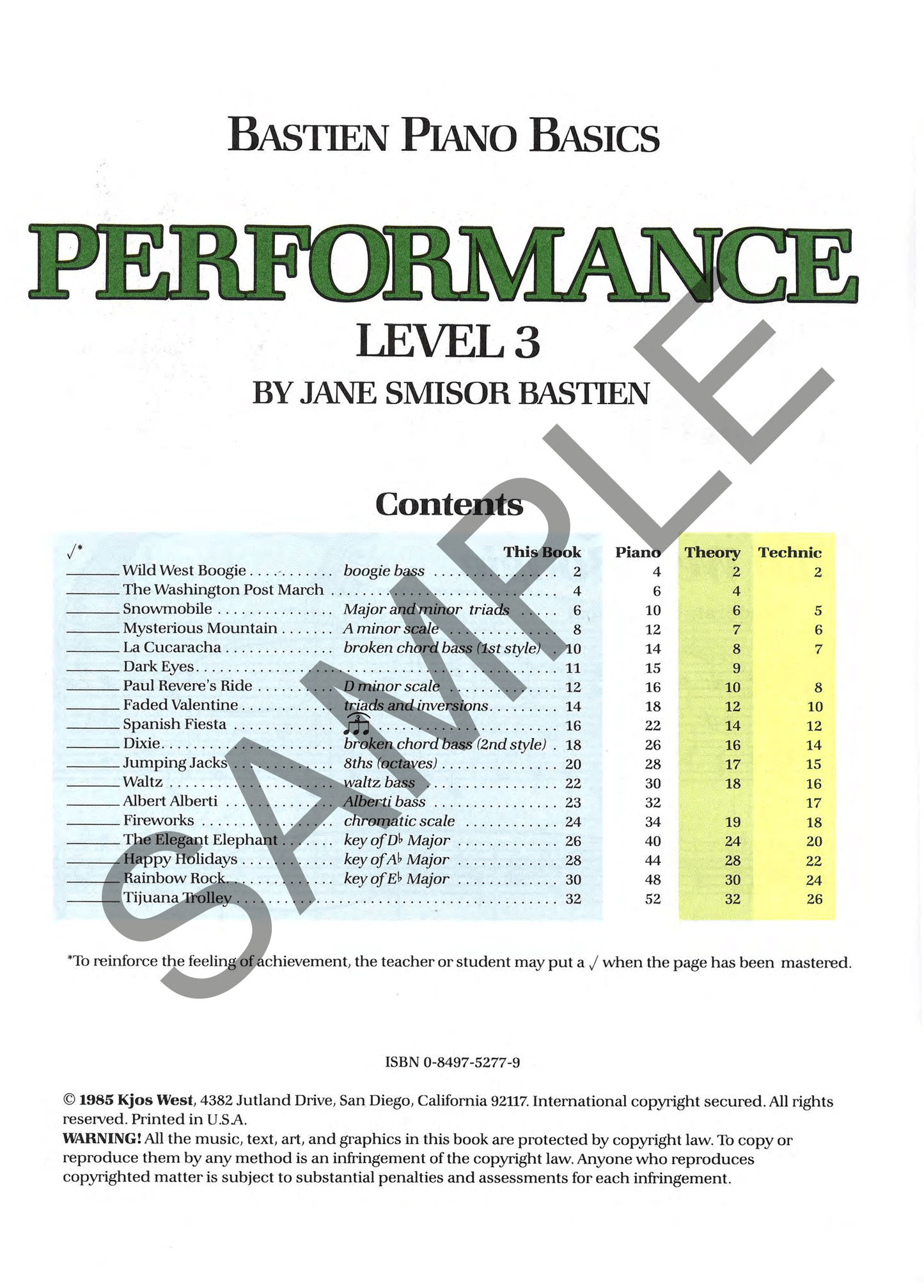 Bastien Piano Basics - Performance Level 3 Book