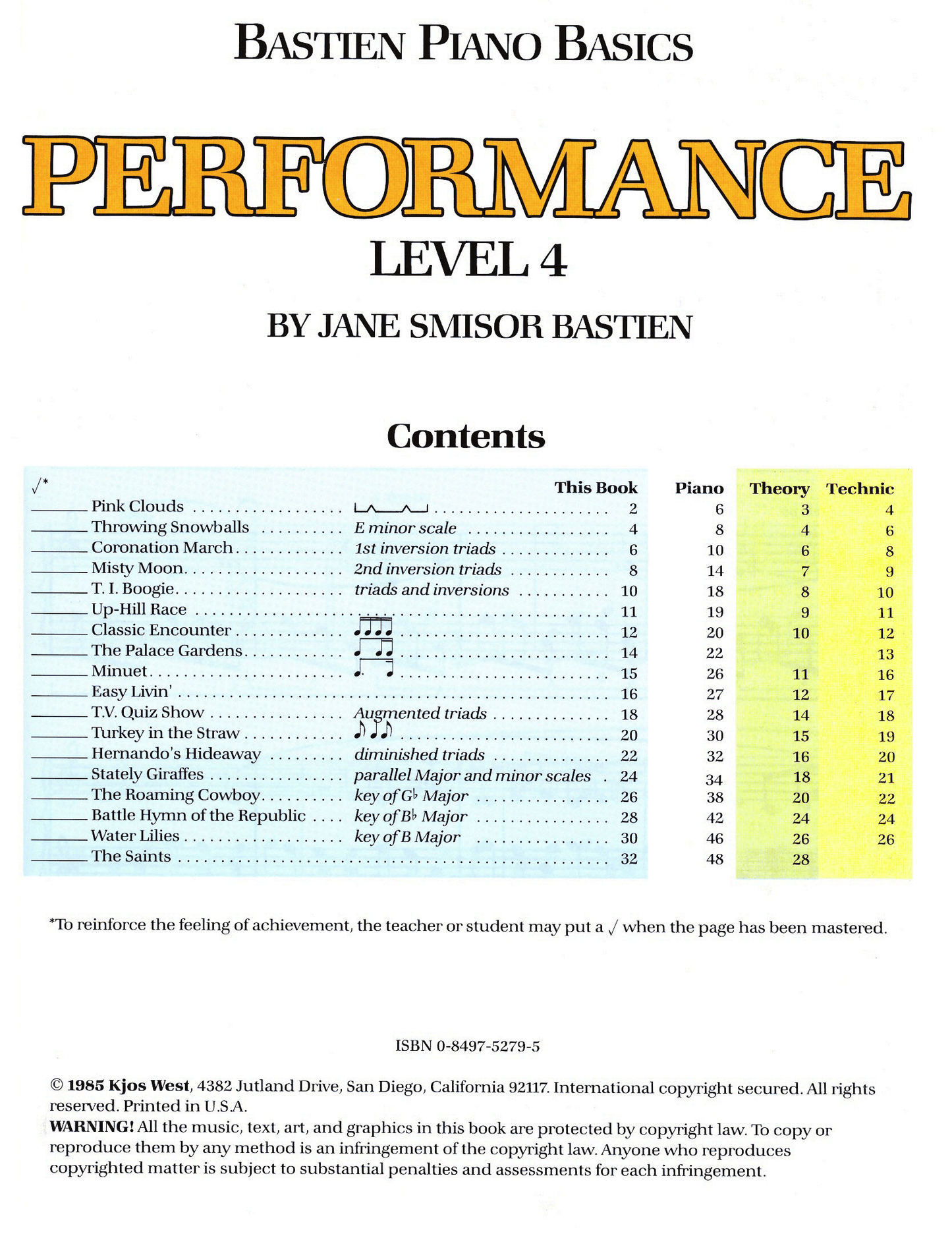 Bastien Piano Basics Performance Level 4 Book