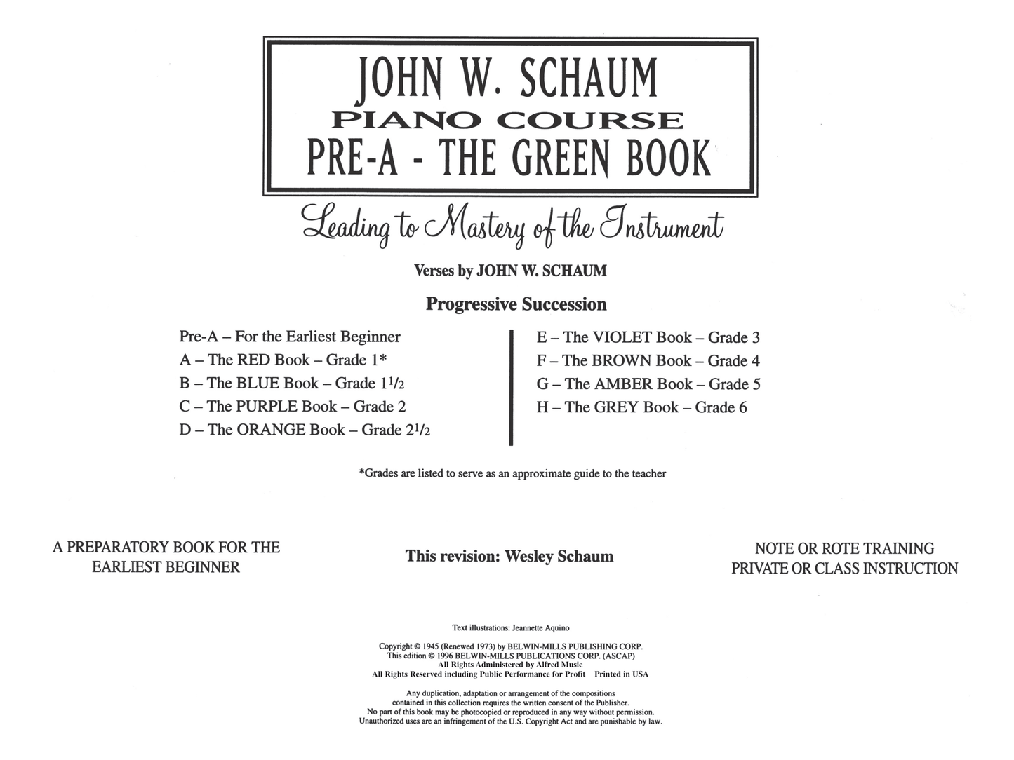 John W. Schaum Piano Course Pre-A - The Green Book