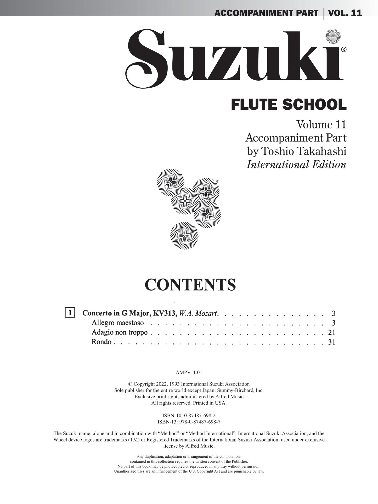 Suzuki Flute School - Volume 11 Piano Accompaniment Book