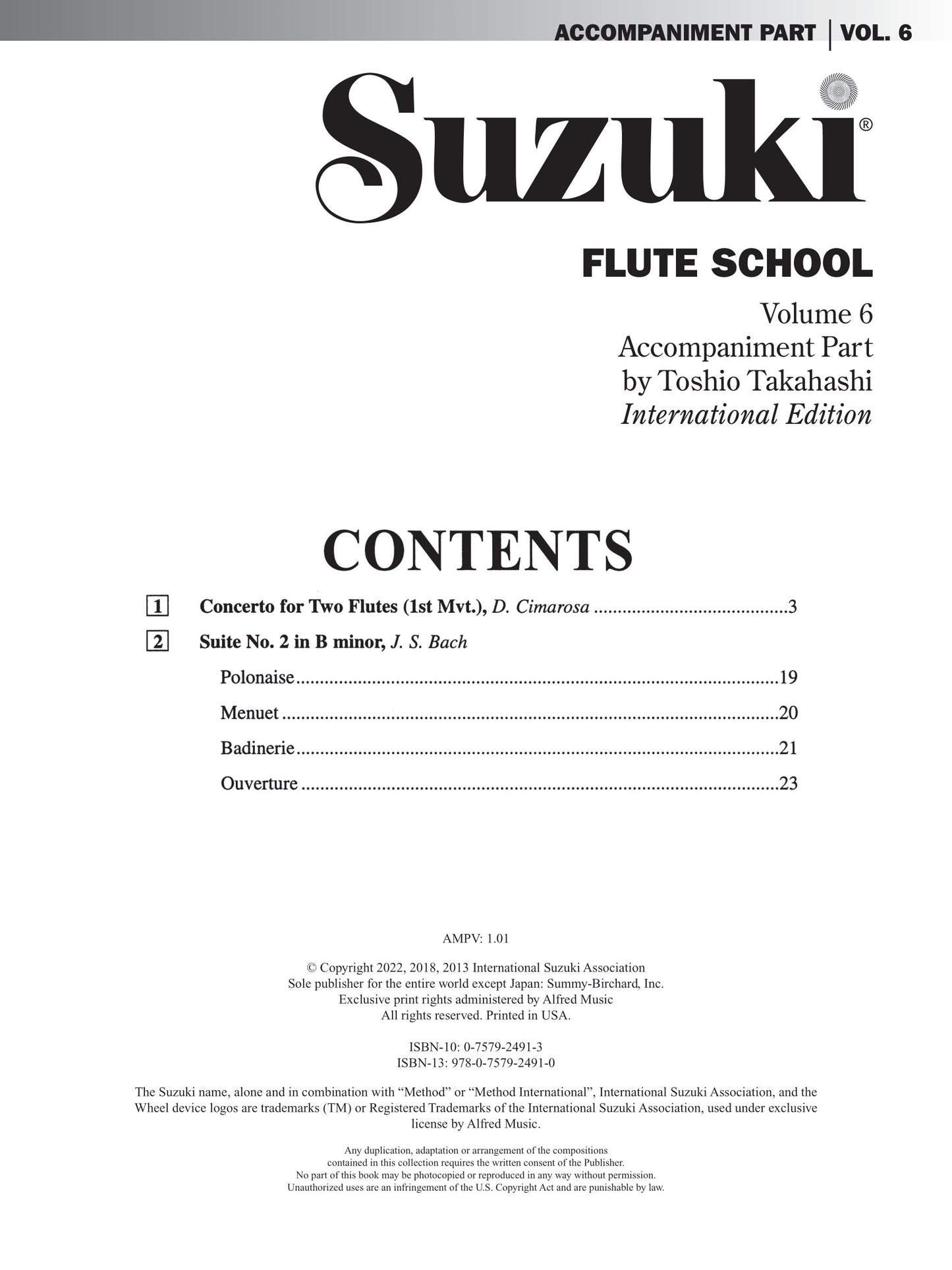 Suzuki Flute School - Volume 6 Piano Accompaniment Book