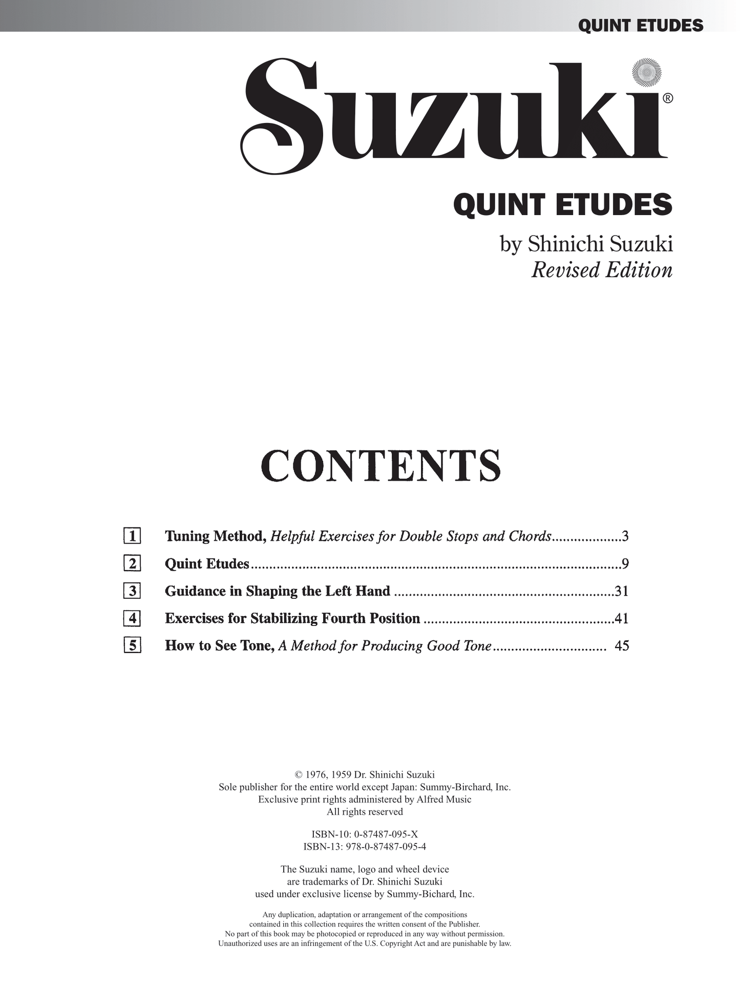 Suzuki Violin School - Quint Etudes For Violin Book