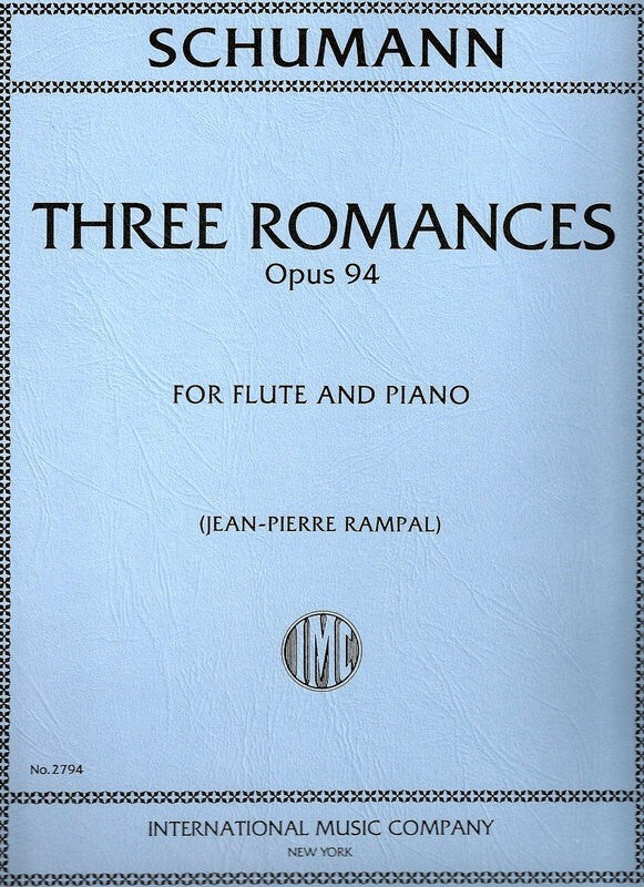 Robert Schumann- Three Romances Opus 94 For Flute and Piano Book