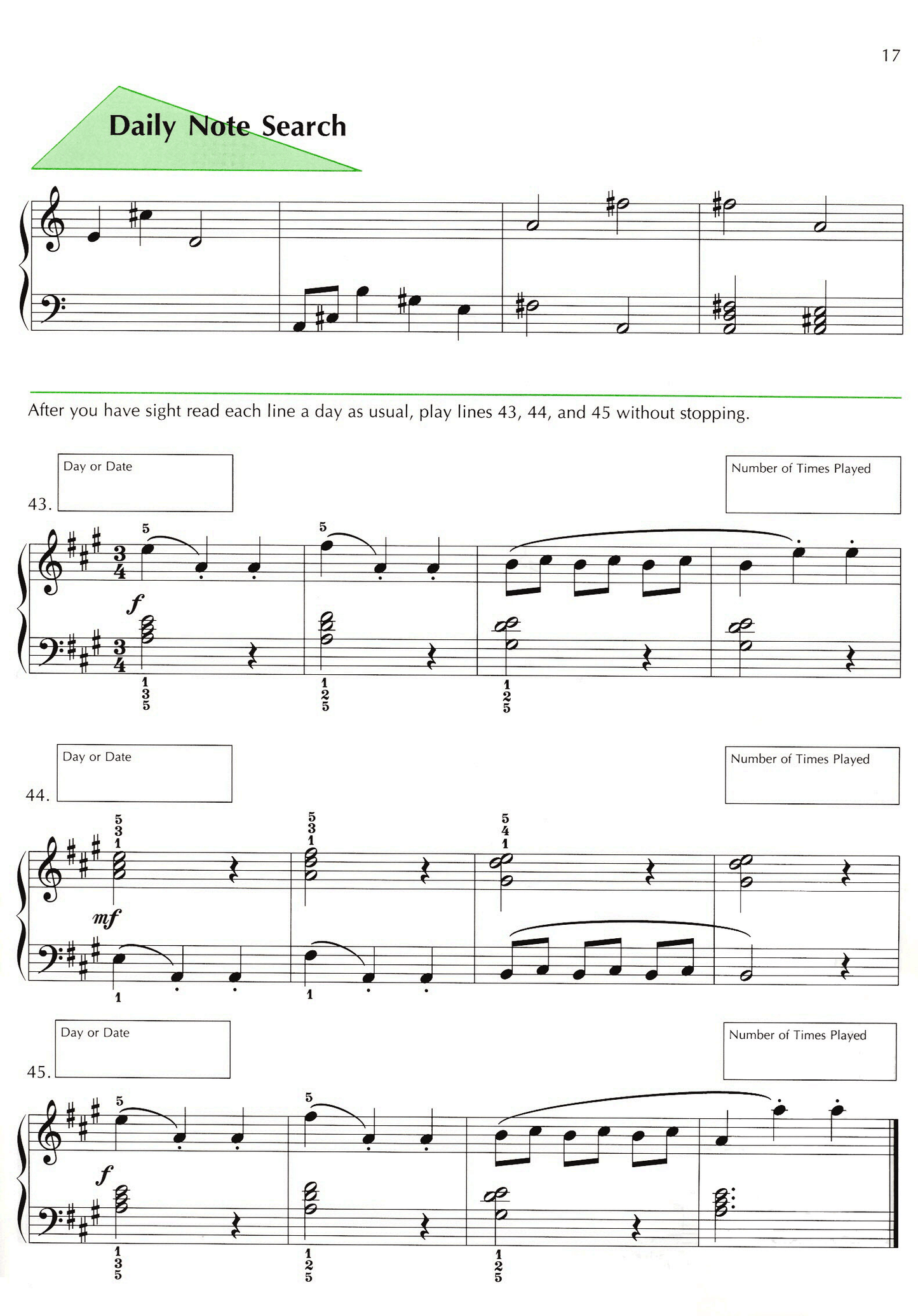 Bastien: A Line A Day Sight Reading - Level 3 Book