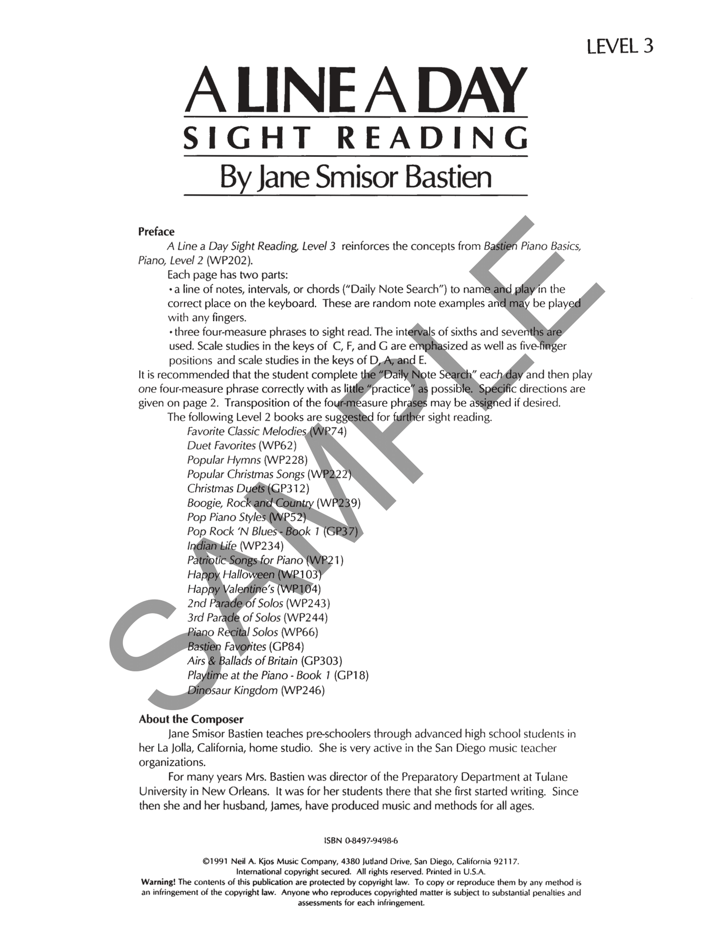 Bastien: A Line A Day Sight Reading - Level 3 Book