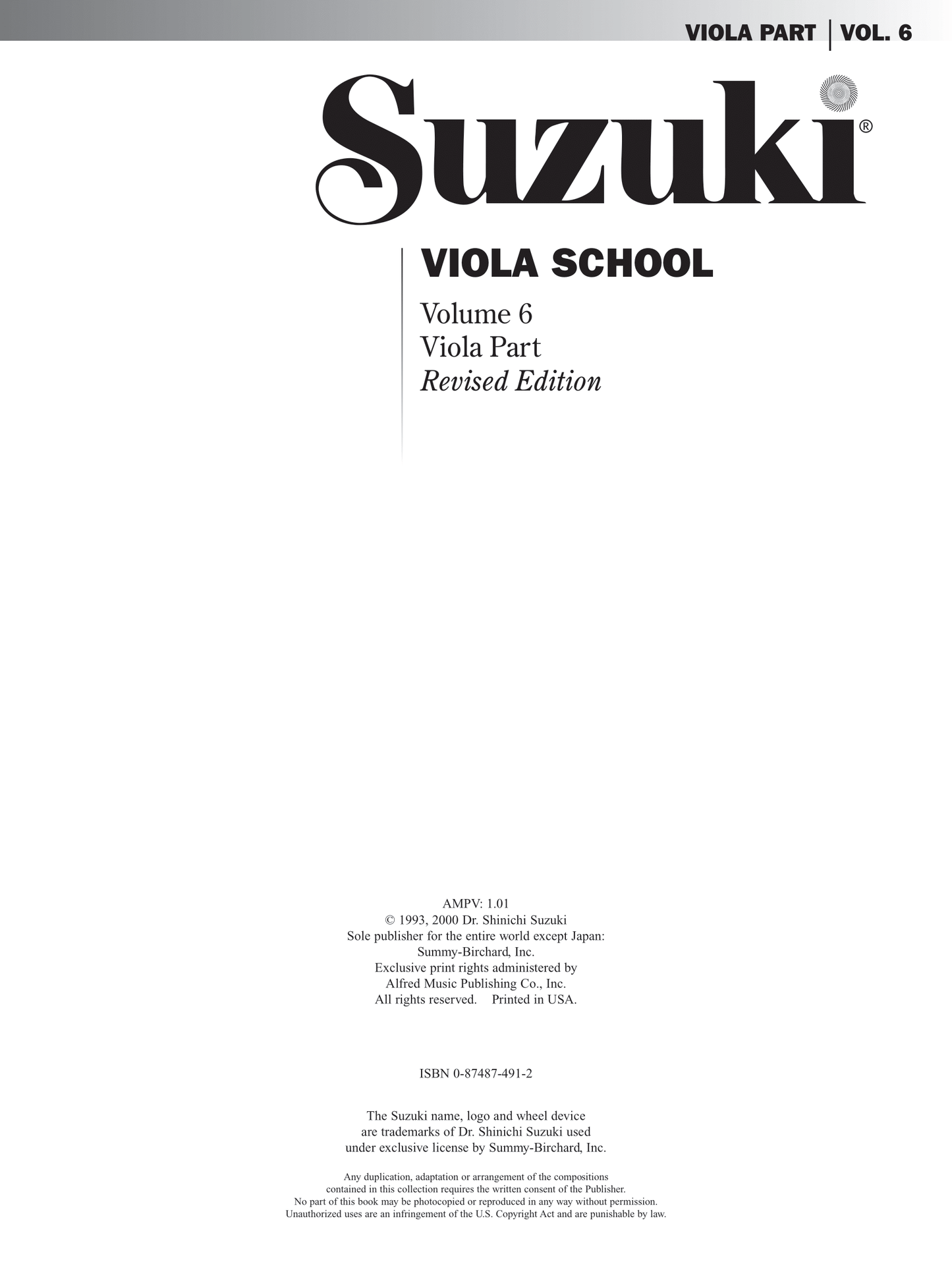 Suzuki Viola School: Viola Part Volume 6 Book (International Edition)