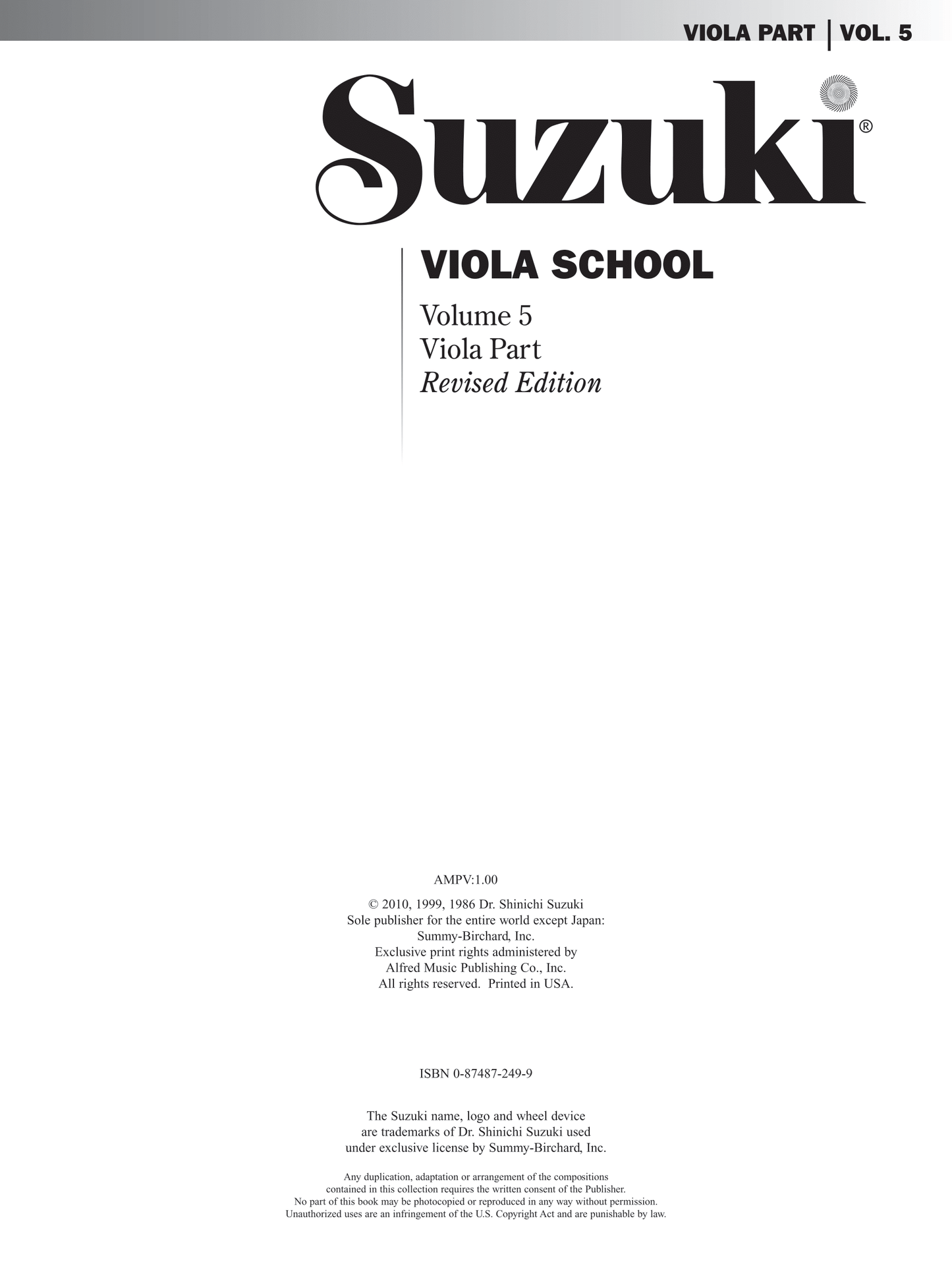 Suzuki Viola School: Viola Part Volume 5 Book (International Edition)