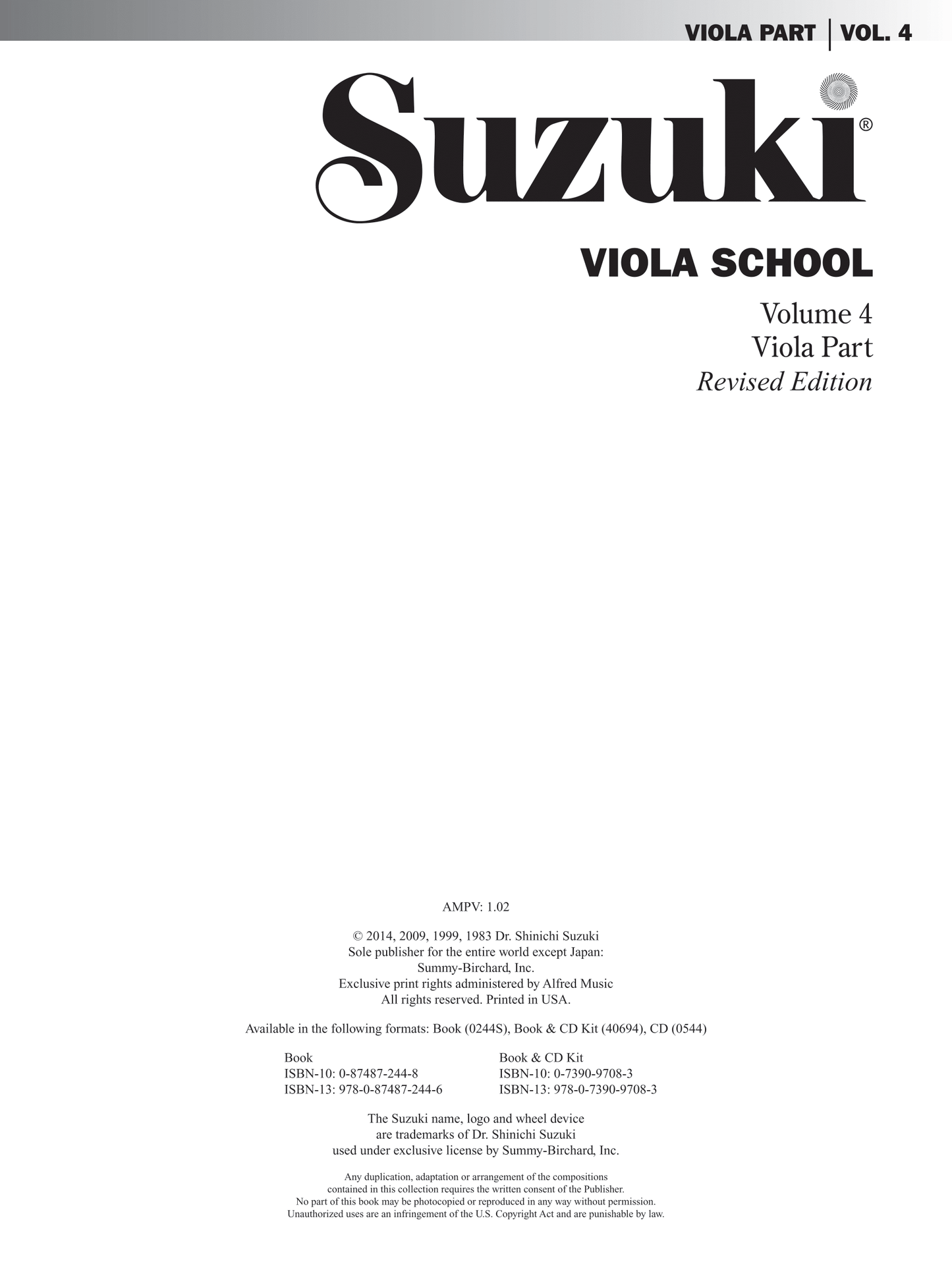 Suzuki Viola School: Viola Part Volume 4 Book/Cd