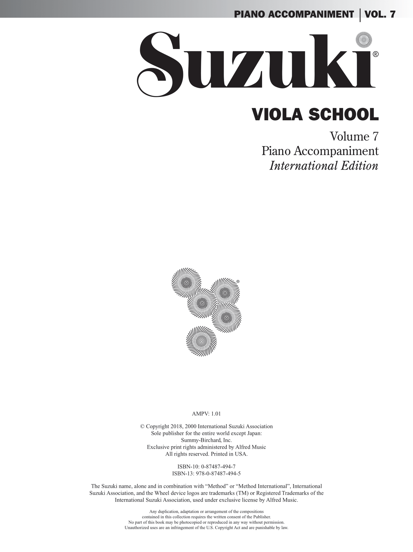 Suzuki Viola School: Viola Part Volume 7 Piano Accompaniment Book