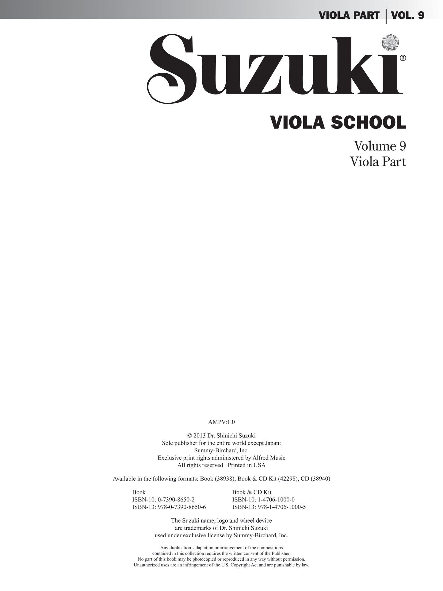 Suzuki Viola School: Viola Part Volume 9 Book/Cd