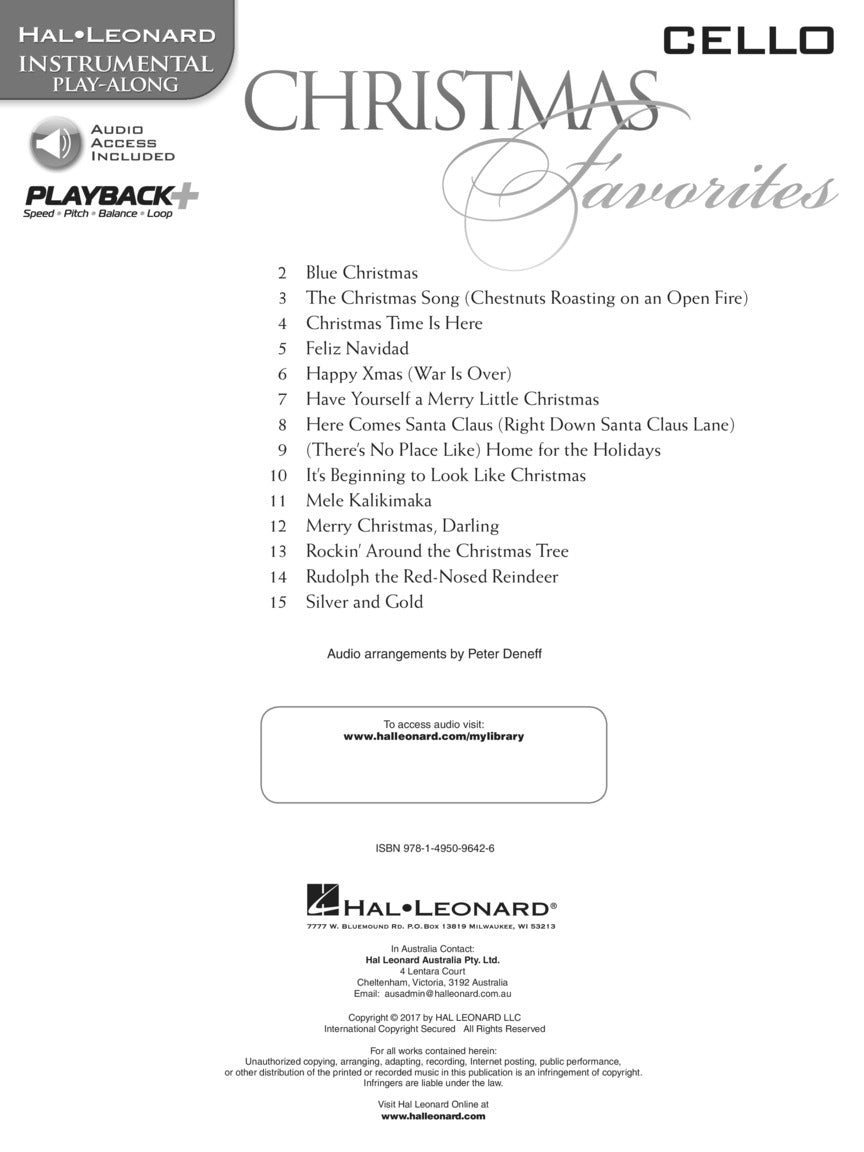 Christmas Favorites For Cello Play Along Book/Ola