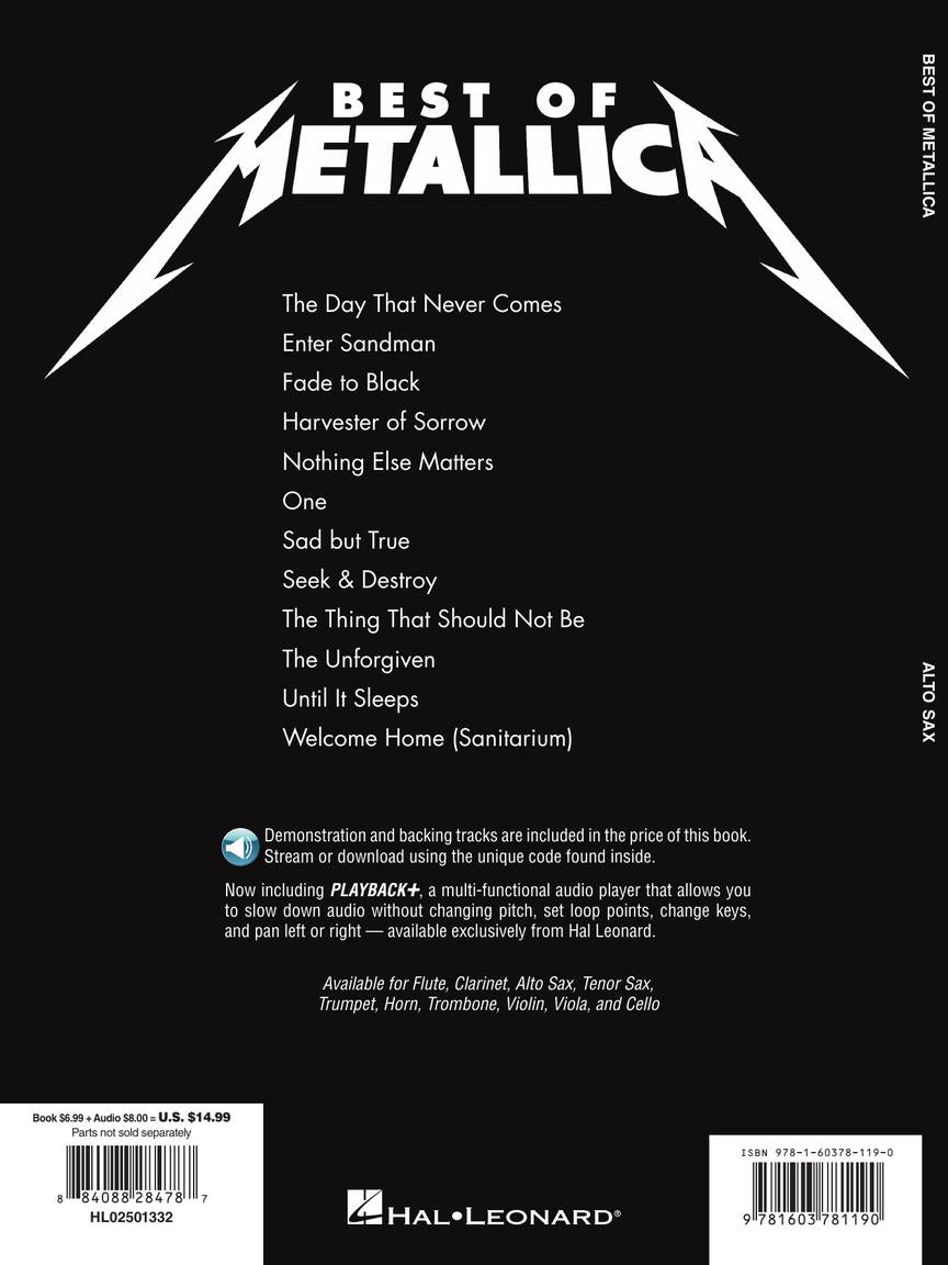 Best Of Metallica For Alto Saxophone Play Along Book/Ola