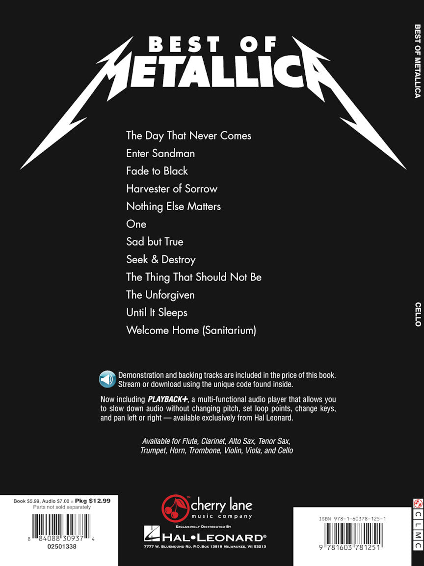 Best Of Metallica For Cello Play Along Book/Ola