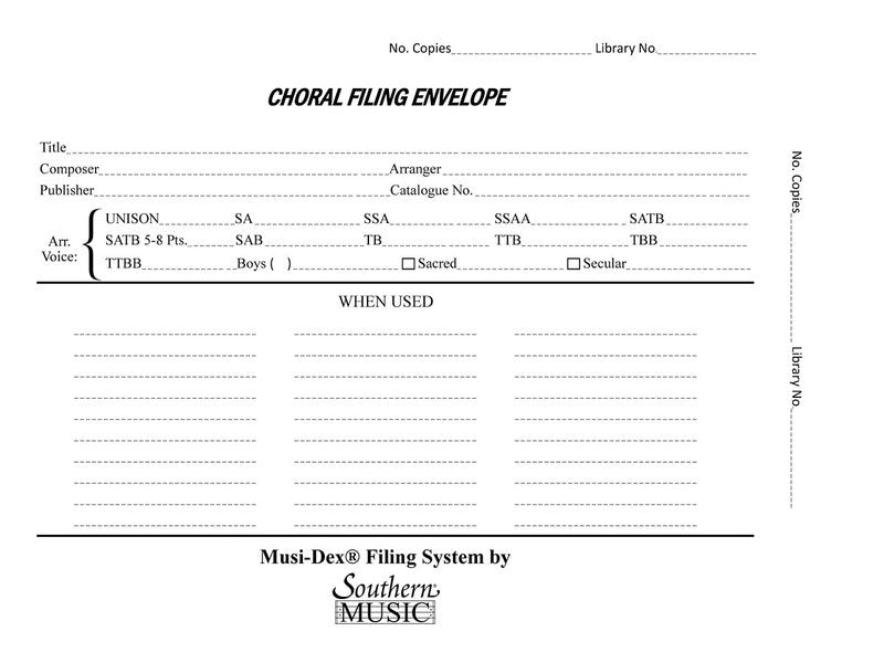 Music Filing Envelope Choral Octavo