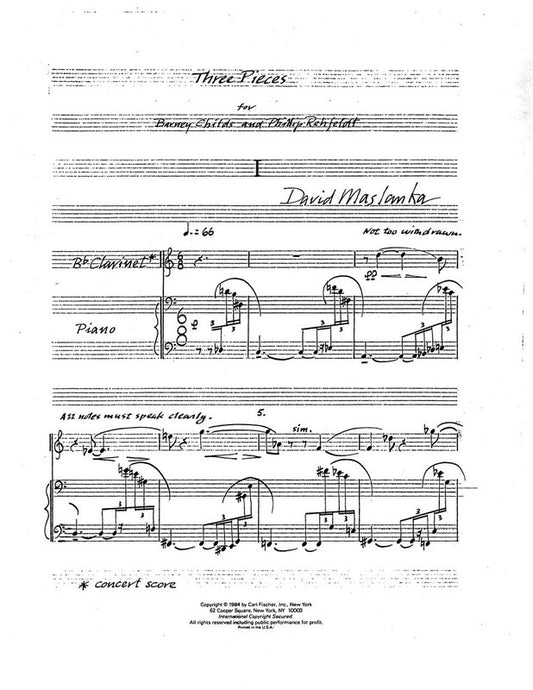 Maslanka - 3 Pieces For Clarinet/Piano