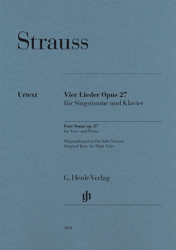 Strauss - Four Songs Op 27 For High Voice with Piano Accompaniment Book