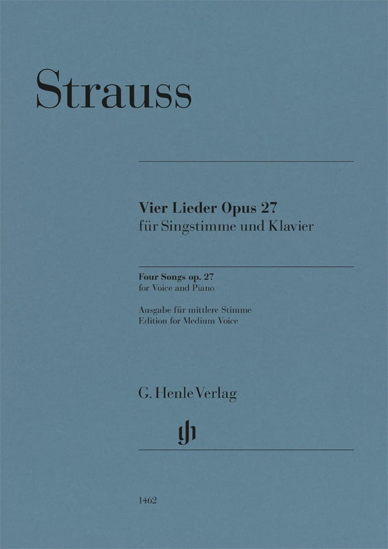 Strauss - Four Songs Op 27 For Medium Voice with Piano Accompaniment Book