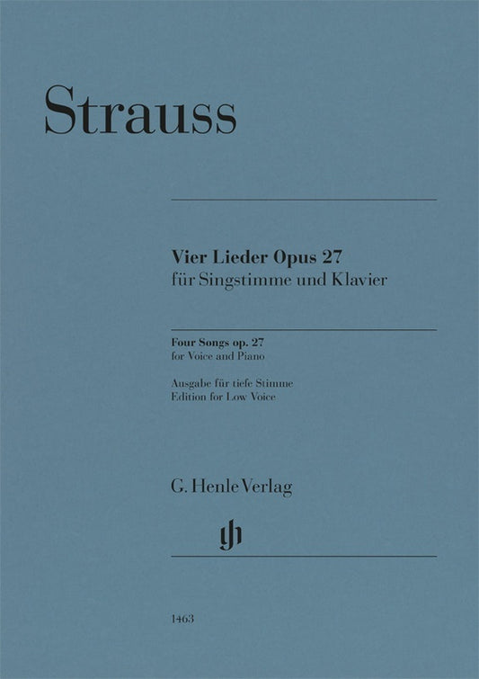 Strauss - Four Songs Op 27 For Low Voice with Piano Accompaniment Book