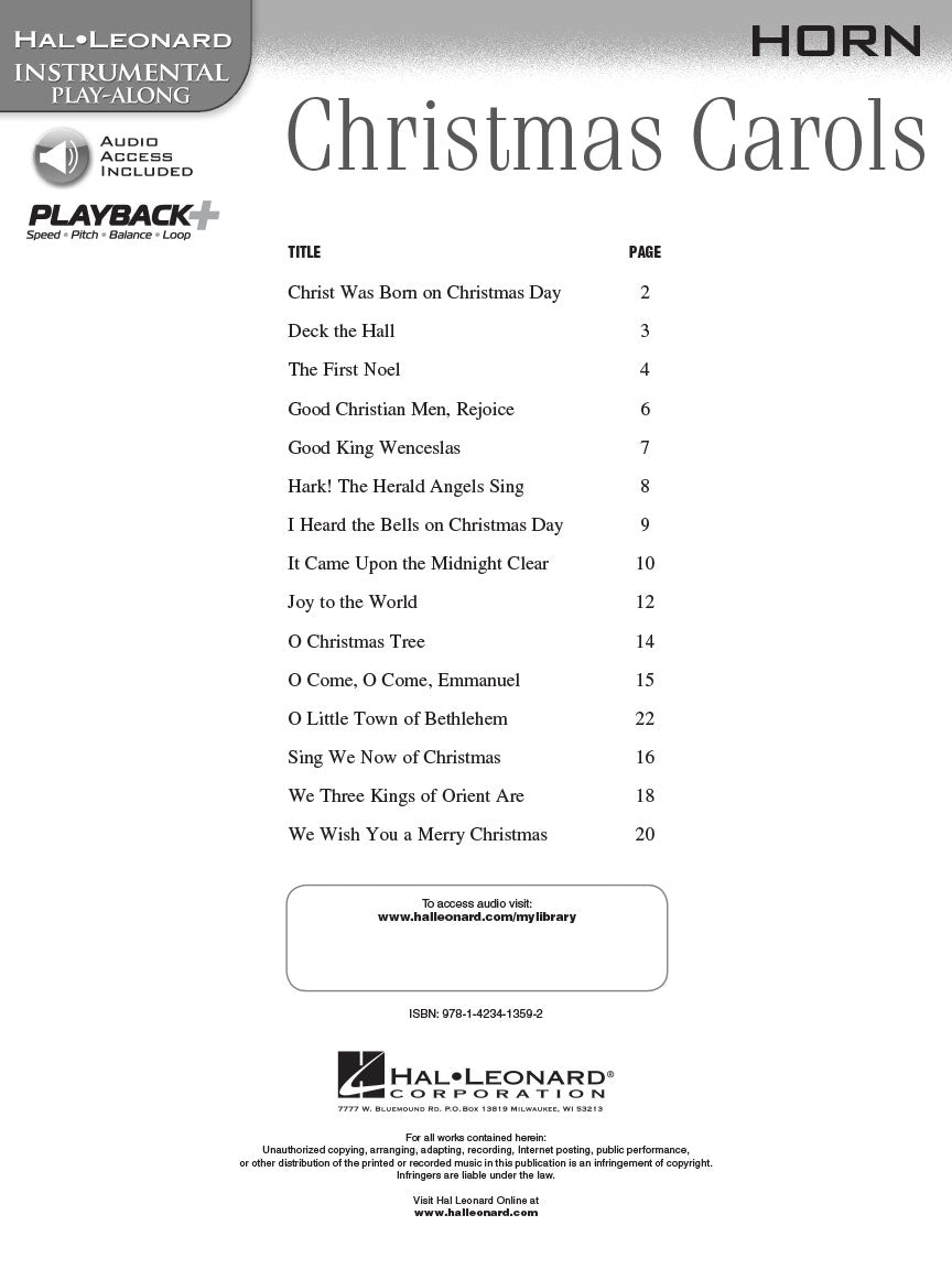 Christmas Carols For Horn Play Along Book/Cd