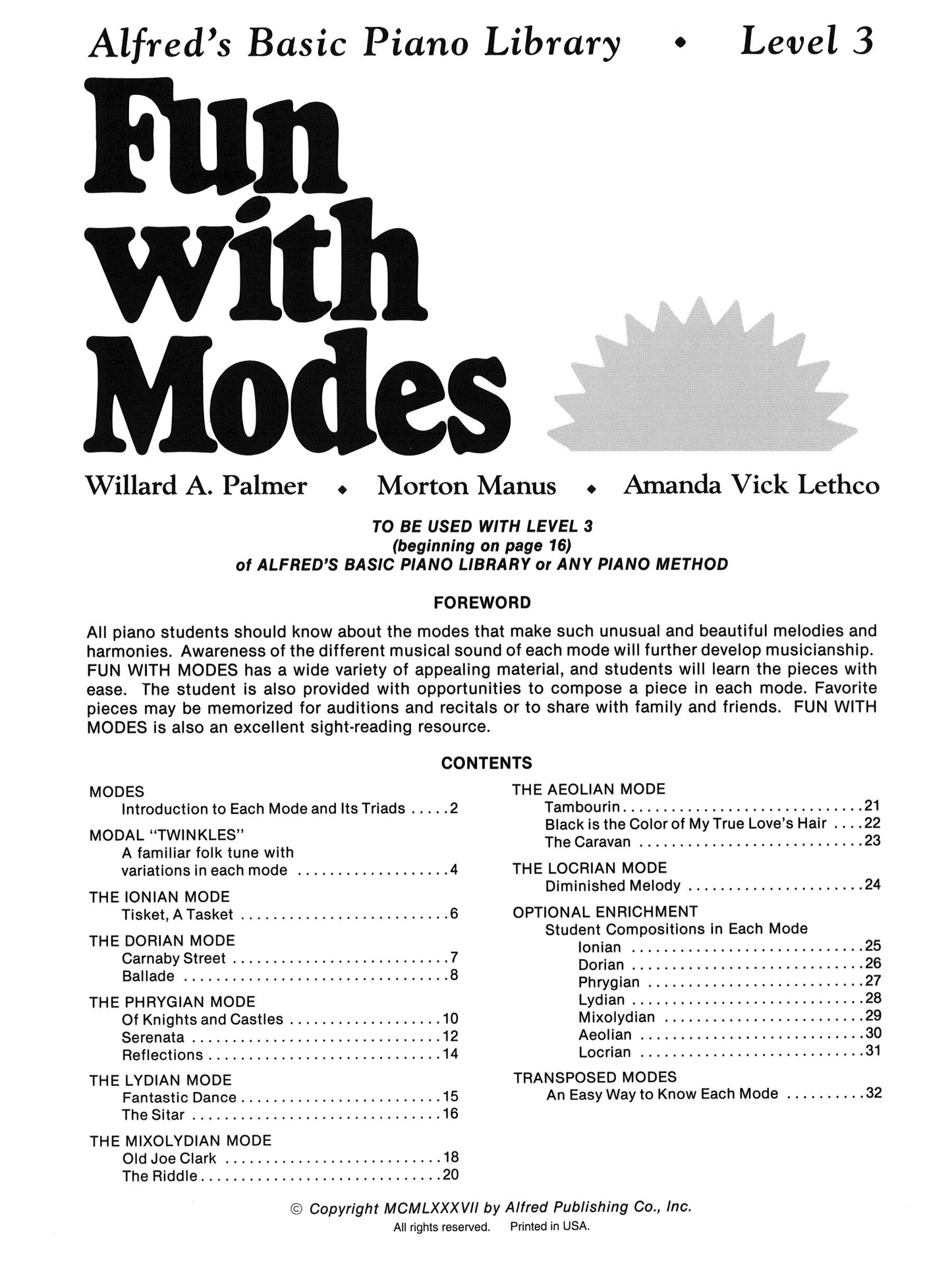 Alfred's Basic Piano Library - Fun With Modes Book